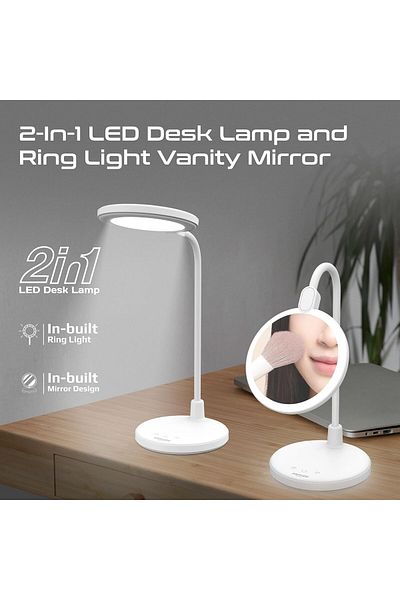 Promate 2-in-1 LED Desk Lamp and Makeup Vanity Mirror with Touch Controls
