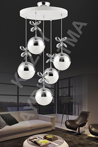 KUZEY AYDINLATMA Efna 5 Li Beyaza Krom Kumandalı 3 Renkli Ledli Aydınlatma