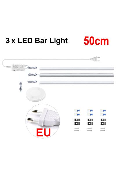 Choice WHITE 3X50 CM with EU Plug Hand Scan Switch Penetrable Wood Touch Sensor Dimmable LED Under Cabinet