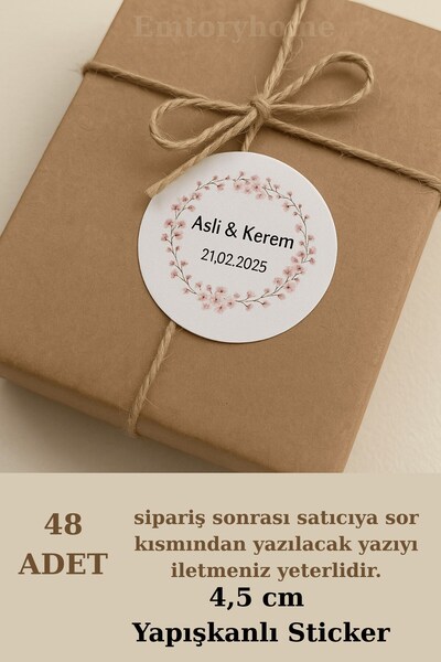 Emtory Home 48 Adet Yuvarlak Kişiye Özel Sticker 4,5 Cm - Nikah Sticker - Niş...