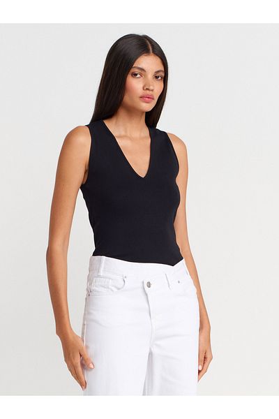 Dilvin 21080 V-Neck Sleeveless Ball-Black