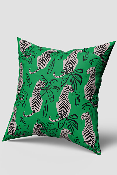 EsnafAli Husă de pernă cu frunze tropicale verzi și zebră