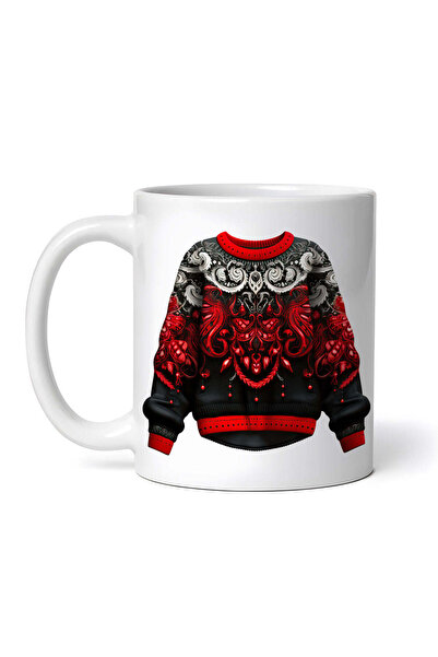 OEM Cană albă personalizată, pulover tricotat negru și roșu, INOVATIX®. 330ml
