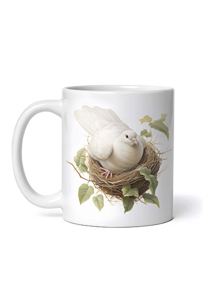 OEM Cană albă personalizată, Porumbel alb în cuib, INOVATIX®. 330ml