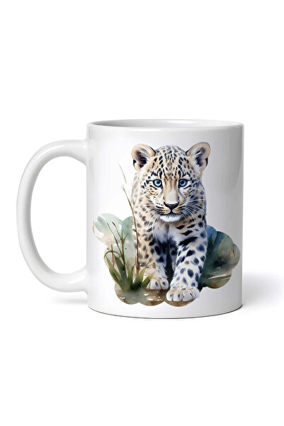 OEM Cană albă personalizată, Leopard în iarbă, Inovatix®. 330 ml