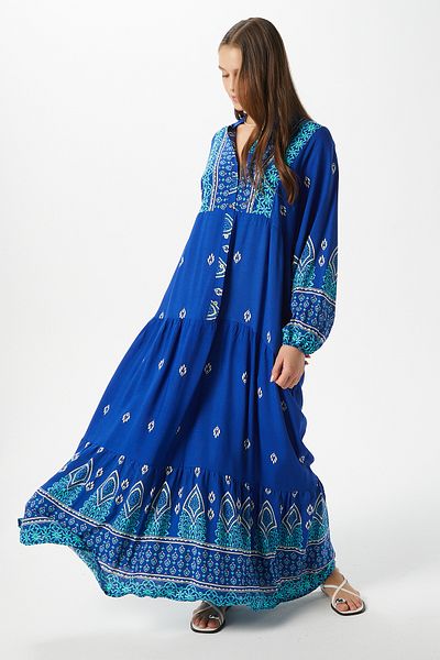 Ritnice Modest Women's Andrea Blue 100% Viscose Maxi Length Summer Dress