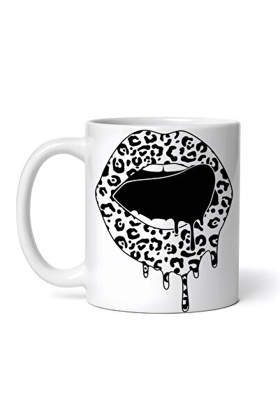 OEM Cană albă personalizată, Leopard Lips Tongue Dripp BW, INOVATIX®. 330 ml