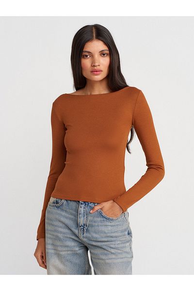 Dilvin 31332 Boat Neck Long Sleeve Ball-Red Tile