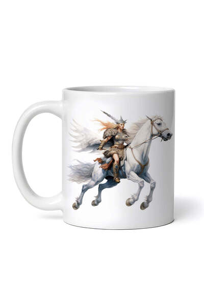OEM Cană albă personalizată, Războinic pe un cal alb, INOVATIX®. 330ml