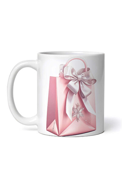 OEM Cană albă personalizată, pungă cadou roz cu fundă, INOVATIX®. 330ml