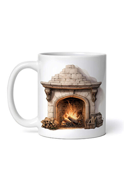 OEM Cană albă personalizată, șemineu pe lemne, Inovatix®. 330 ml