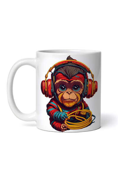 OEM Cană albă personalizată, Maimuță cu căști, INOVATIX®. 330ml