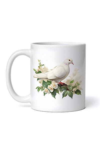 OEM Εξατομικευμένη λευκή κούπα, Λευκό περιστέρι και λευκά λουλούδια, INOVATIX...