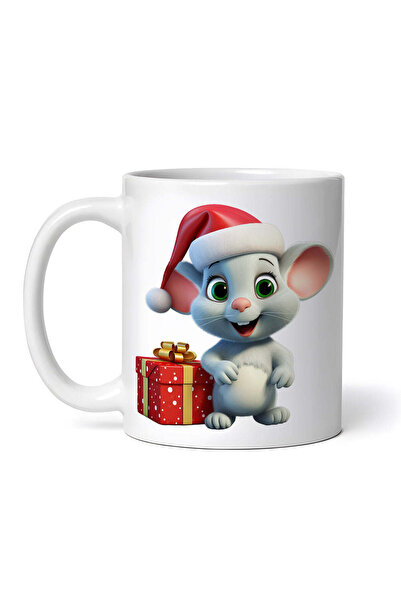 OEM Cană albă personalizată, Șoricel cu cadouri de Crăciun, INOVATIX®. 330ml