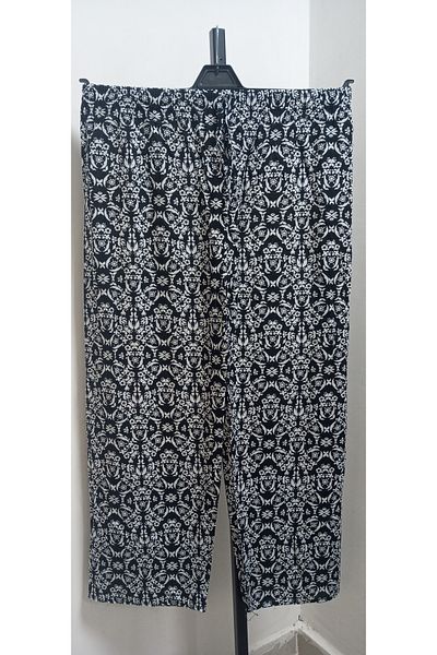 AKŞEN GİYİM Plus Size Cotton Woven Viscosa Fabric Full Summer High Elastic Waist Loose Leg Pants