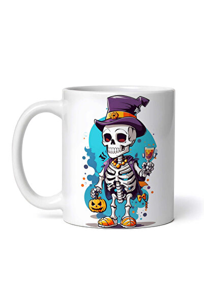 OEM Cană albă personalizată, schelet cu papuci de Halloween și joben, Inovati...