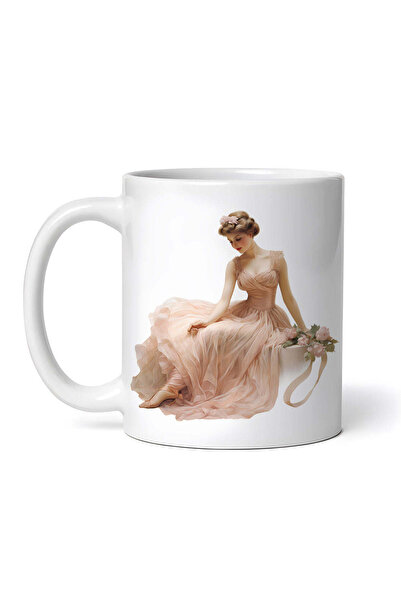 OEM Εξατομικευμένη λευκή κούπα, Vintage μπεζ φόρεμα, INOVATIX®. 330ml