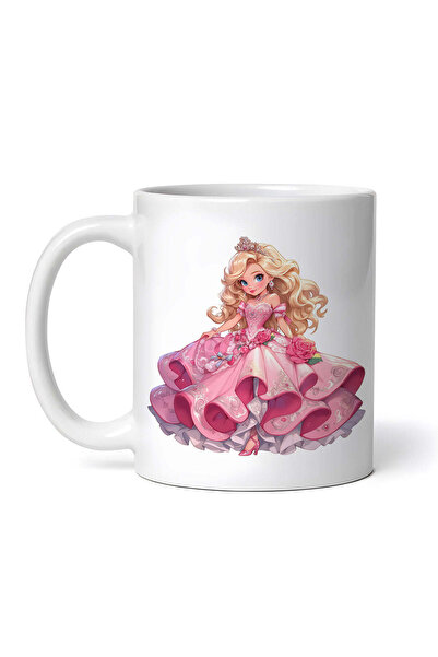 OEM Εξατομικευμένη λευκή κούπα, Πριγκίπισσα με ροζ φόρεμα και τριαντάφυλλα, I...