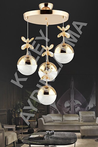 KUZEY AYDINLATMA Efna 4 Lü Gold Kumandalı 3 Renk Sarkıt Avize