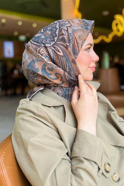Sultan Eşarp Sultan Soft Cotton Scarf - Ρετρό μοτίβο - SSE0238-07 - Βιζόν, Γκρι, Πλακάκι