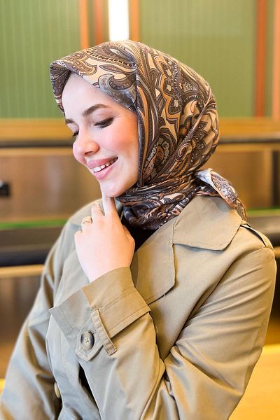 Sultan Eşarp Sultan Soft Cotton Scarf - Ρετρό μοτίβο - SSE0238-11 - Πορτοκαλί, Μπεζ, Γκρι