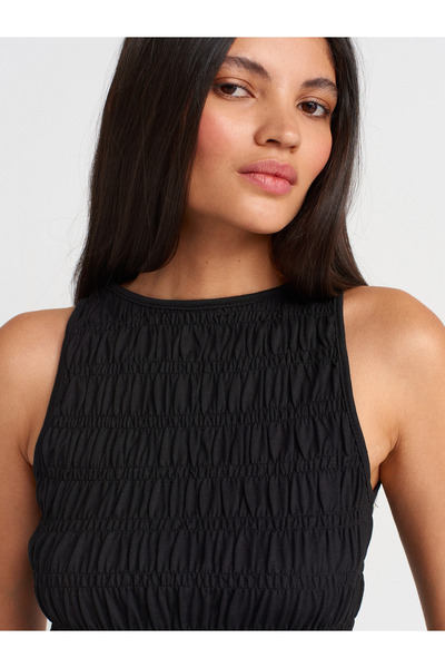 Dilvin 21077 Kayık Yaka Kolsuz Top-Siyah