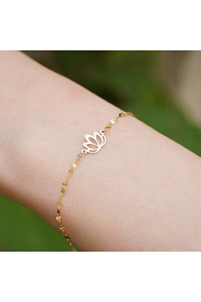 Bayar Gold 14 Ayar Altın Lotus Aynalı Zincir Bileklik