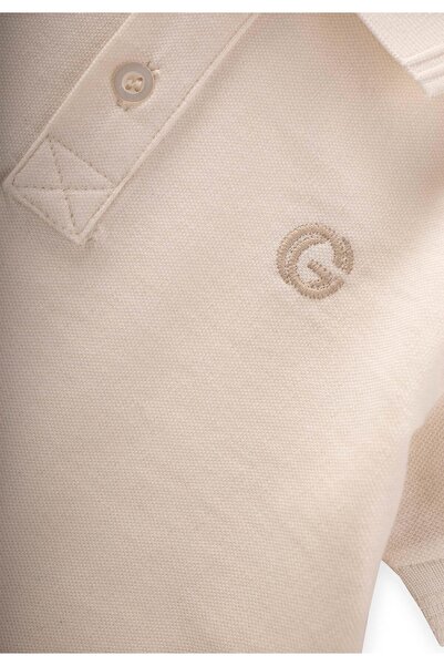 Cigit Embossed Polo Neck T-Shirt 2-10 Years Ecru