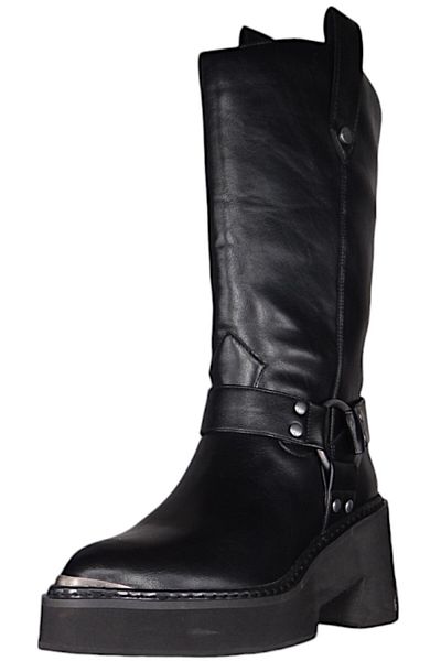 Buffalo Damen Elegante Stiefel Bull Biker Hi 1220057 Schwarz Black Kunstleder