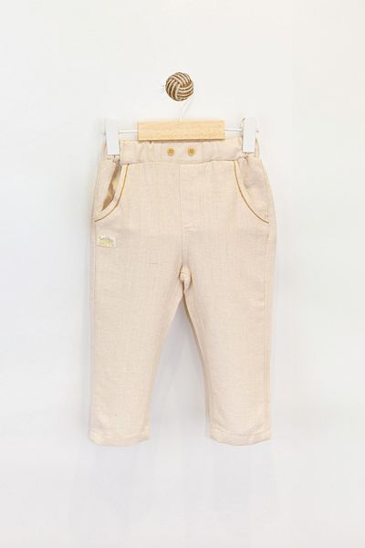 Bombili Natural Fabric Stylish Button Detailed Pocket Elastic Waist Comfortable Boys' Trousers