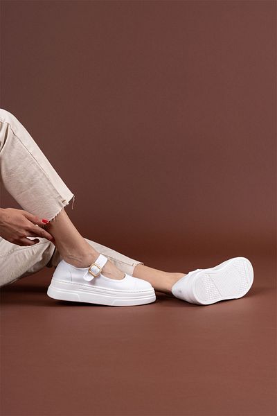 Esilapark Mary Jane Linen Buckle Detailed Elastic Shoes