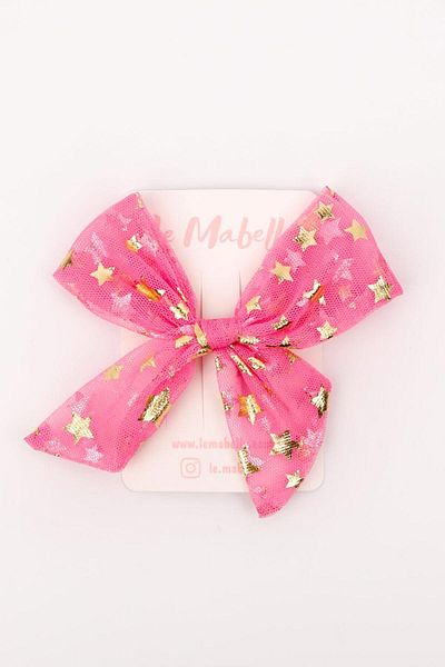 Le Mabelle Pink Star Printed Tulle Girl's Clip Buckle