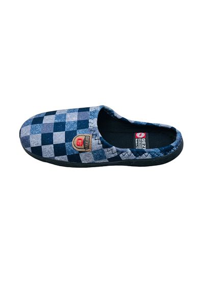 GEZER Men's slippers, blue with squares, size 43, 27.5 centimeters, comfortable and warm