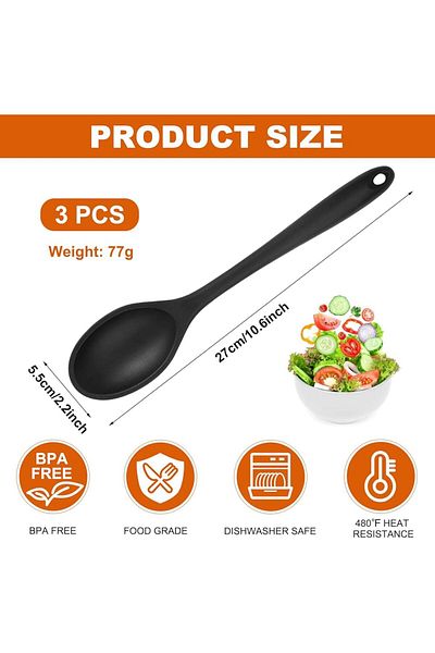 elfnur 2 Pieces Hard Tip Heat Resistant Fireproof Non-Stick 28 cm Silicone Food Spoon Set