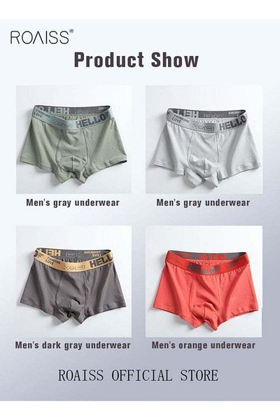 ROAISS Men's Boxers 4 Pack Set Trend Men's Teenage Boys Underwear Short Briefs High Elastic Classic Underwe