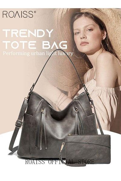 ROAISS Large Crossbody Bags Ladies Shoulder Handbags Purse Set for Women Hobo Totes PU Leather Purses and H