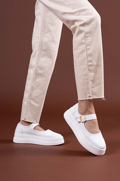 Esilapark Mary Jane Linen Buckle Detailed Elastic Shoes