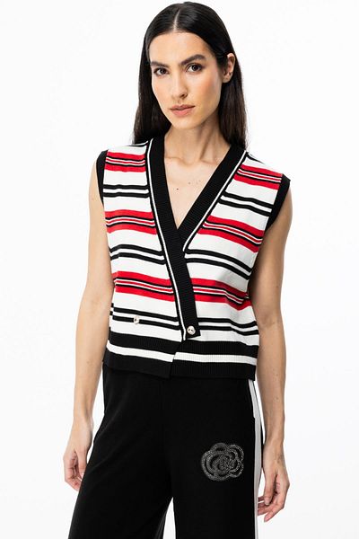 ON Fashi Double Breasted Striped Sweater Cardigan