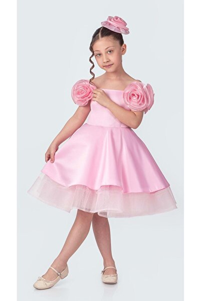 Mnk Baby&Kids Βραδινό φόρεμα για κορίτσια Fanari Crepe Satin Green Backed M00735 ΡΟΖ