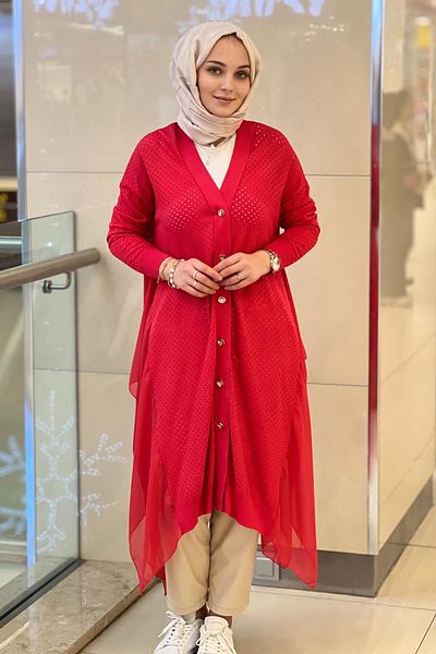 Ghisa Chiffon Detailed Knitwear Cardigan