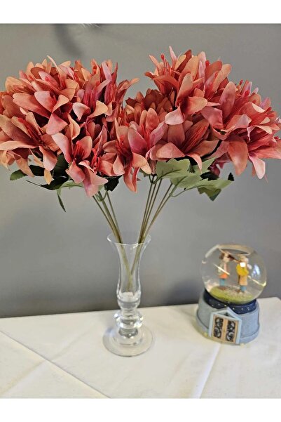 yapay çiçek evi 5 Dallı Mercan Rengi Çan Çiçeği 34 Cm El Buketı Vazo Aranjman Dekor Çiçeği 1 Adet