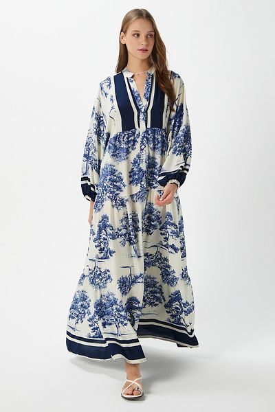Ritnice Modest Women's Carena 100% Viscose Blue Maxi Length Summer Dress