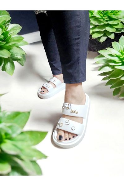 AkınalBella Eva Double Tape Sticker Detailed Pool, Sea, Beach Slippers