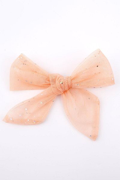 Le Mabelle Salmon Glitter Tulle Bow Girl Child Clip Buckle