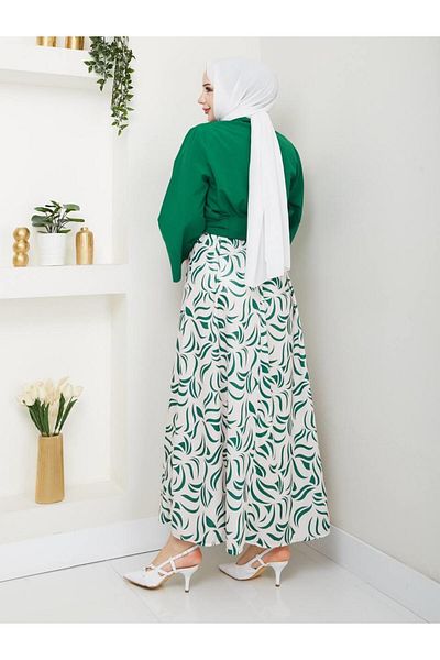 moda periy Women's Summer Seasonal Style Side Tie Tunic Patterned Skirt Suit Hijab Combination