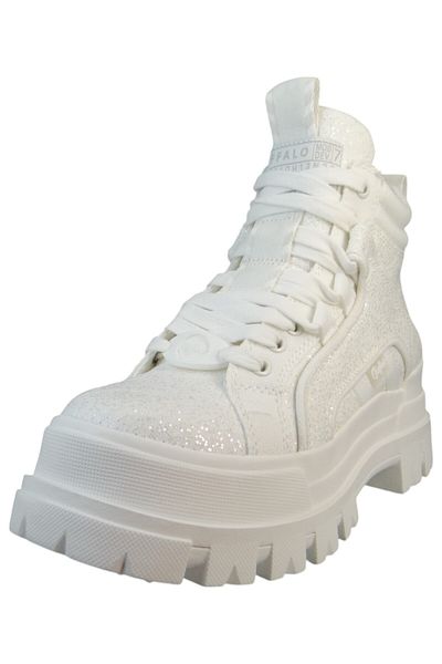 Buffalo Damen Mid Sneaker Aspha Nc Mid Bloom 1622575 Weiß White Kunstleder