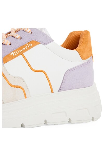 Tamaris Damen Low Sneaker Low Top 1-23710-44 Weiß 608 Orange Comb Textil/synthetik
