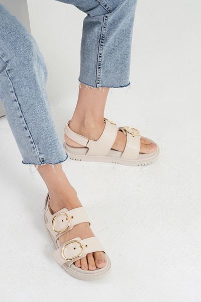 Beyond Women's Beige Buckle Double Strap Sandals 3.5cm Byndstrd01