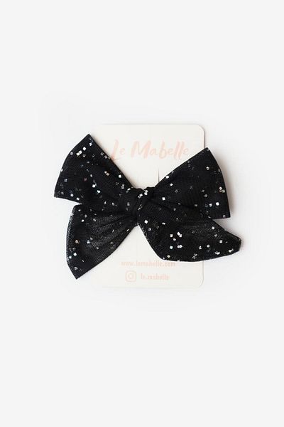 Le Mabelle Black Glitter Tulle Bow Girl's Clip Buckle