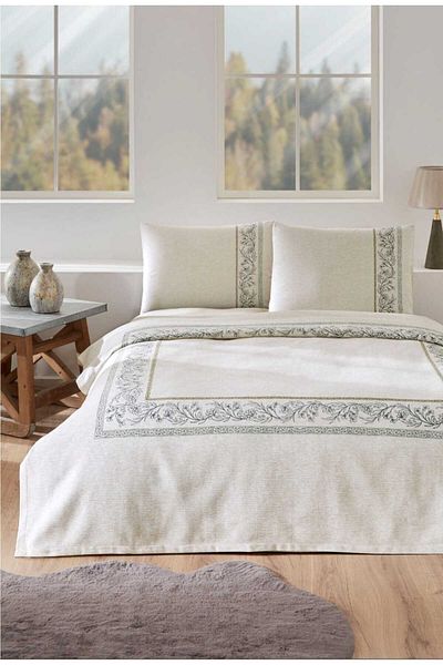 Özdilek Özdi̇lek Double Person Pique Set Cream Bordado